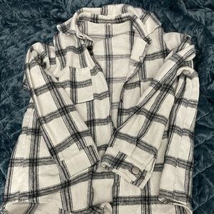 White and Grey Plaid Wool Shacket